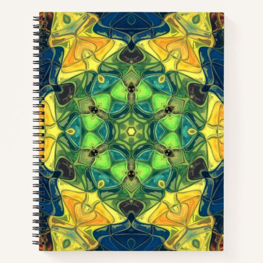 Mosaic Mandala Flower Green Yellow and Blue Notitieboek (Voorkant)