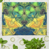 Mosaic Mandala Flower Green Yellow and Blue Theedoek (Gevouwen)