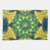 Mosaic Mandala Flower Green Yellow and Blue Theedoek (Horizontaal)