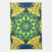 Mosaic Mandala Flower Green Yellow and Blue Theedoek (Verticaal)