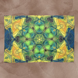 Mosaic Mandala Flower Green Yellow and Blue Theedoek