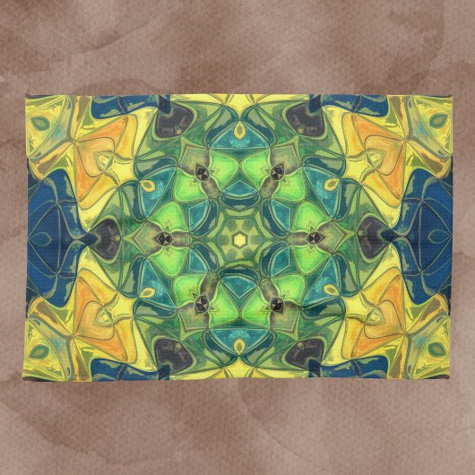 Mosaic Mandala Flower Green Yellow and Blue Theedoek