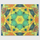 Mosaic Mandala Flower Green Yellow Blue en Oranje Cadeaupapier (Vlak)