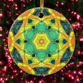 Mosaic Mandala Flower Green Yellow Blue en Oranje Keramisch Ornament