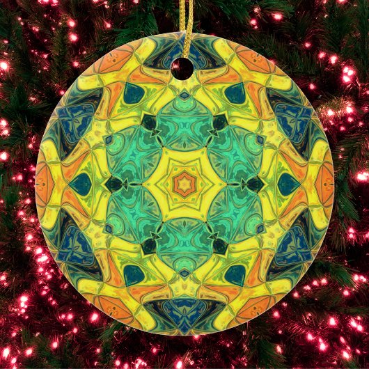 Mosaic Mandala Flower Green Yellow Blue en Oranje Keramisch Ornament