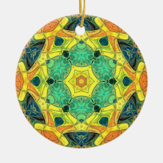 Mosaic Mandala Flower Green Yellow Blue en Oranje Keramisch Ornament (Voorkant)