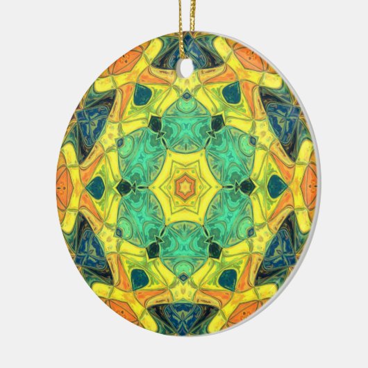 Mosaic Mandala Flower Green Yellow Blue en Oranje Keramisch Ornament (Links)