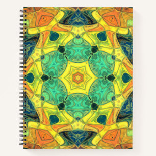 Mosaic Mandala Flower Green Yellow Blue en Oranje Notitieboek