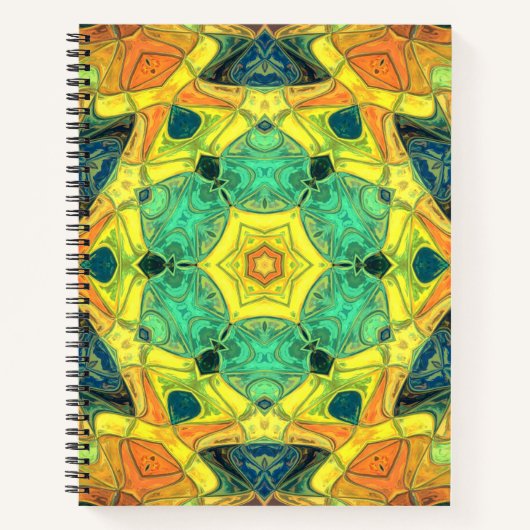 Mosaic Mandala Flower Green Yellow Blue en Oranje Notitieboek (Voorkant)