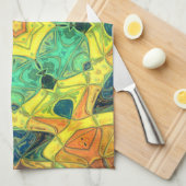 Mosaic Mandala Flower Green Yellow Blue en Oranje Theedoek (Quarter Fold)