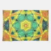 Mosaic Mandala Flower Green Yellow Blue en Oranje Theedoek (Horizontaal)