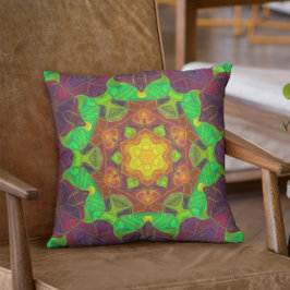 Mosaic Mandala Flower Green Yellow en Paars Kussen