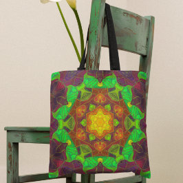 Mosaic Mandala Flower Green Yellow en Paars Tote Bag