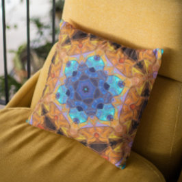 Mosaic Mandala Flower Oranje and Blue Kussen