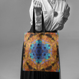 Mosaic Mandala Flower Oranje and Blue Tote Bag