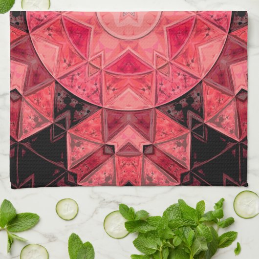 Mosaic Mandala Flower Pink and Black Theedoek (Gevouwen)