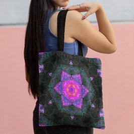 Mosaic Mandala Flower Pink and Black Tote Bag