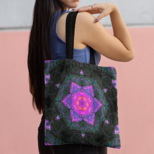 Mosaic Mandala Flower Pink and Black Tote Bag
