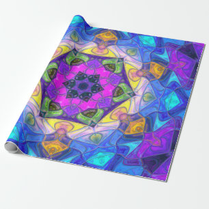 Mosaic Mandala Flower Pink Blue and Yellow Cadeaupapier