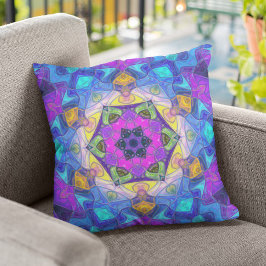 Mosaic Mandala Flower Pink Blue and Yellow Kussen