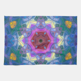 Mosaic Mandala Flower Pink Blue and Yellow Theedoek