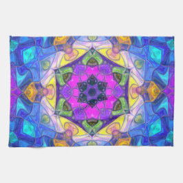 Mosaic Mandala Flower Pink Blue and Yellow Theedoek