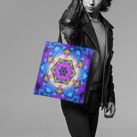 Mosaic Mandala Flower Pink Blue and Yellow Tote Bag