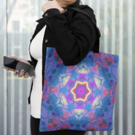 Mosaic Mandala Flower Pink Blue and Yellow Tote Bag
