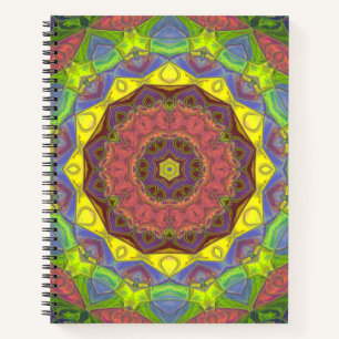 Mosaic Mandala Flower Pink Yellow en Green Notitieboek