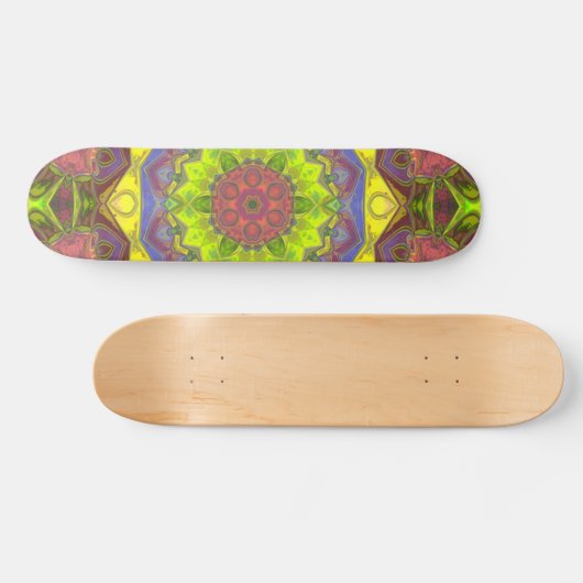Mosaic Mandala Flower Pink Yellow en Green Persoonlijk Skateboard (Horizontaal)