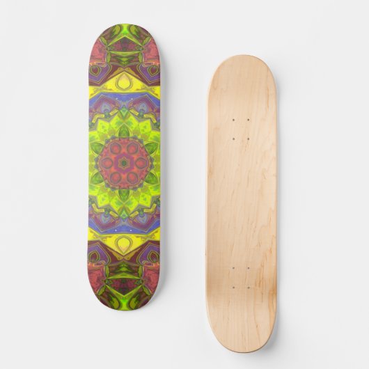 Mosaic Mandala Flower Pink Yellow en Green Persoonlijk Skateboard (Voorkant)