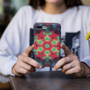 Mosaic Mandala Flower Red Blauwgroen en Blue Case-Mate iPhone Case