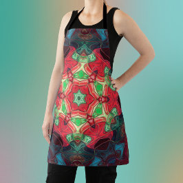 Mosaic Mandala Flower Red Blauwgroen en Blue Schort