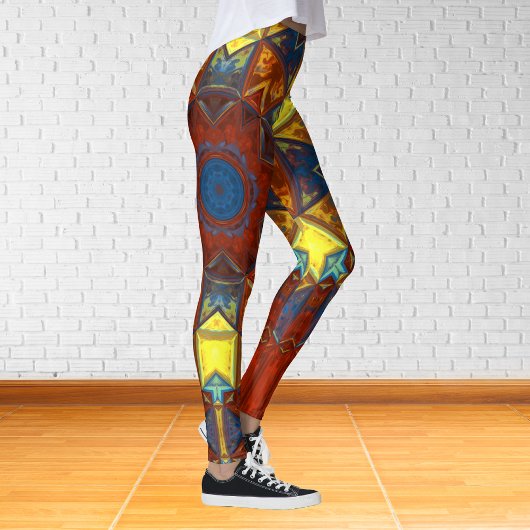 Mosaic Mandala Flower Red Yellow and Blue Leggings