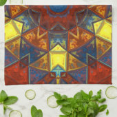 Mosaic Mandala Flower Red Yellow and Blue Theedoek (Gevouwen)