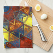 Mosaic Mandala Flower Red Yellow and Blue Theedoek (Quarter Fold)