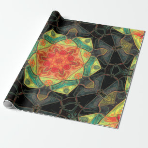 Mosaic Mandala Flower Red Yellow Green and Black Cadeaupapier