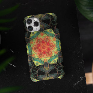 Mosaic Mandala Flower Red Yellow Green and Black Case-Mate iPhone Case