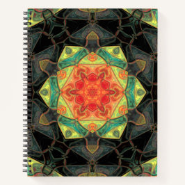 Mosaic Mandala Flower Red Yellow Green and Black Notitieboek