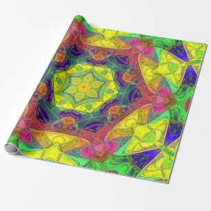 Mosaic Mandala Flower Yellow Blue en Green Cadeaupapier