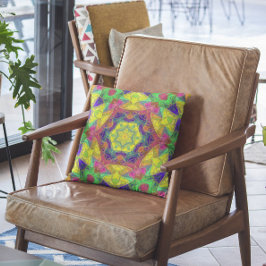 Mosaic Mandala Flower Yellow Blue en Green Kussen