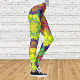 Mosaic Mandala Flower Yellow Blue en Green Leggings