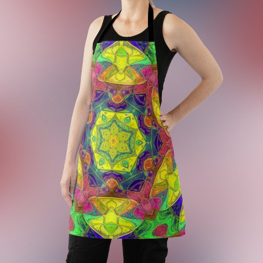 Mosaic Mandala Flower Yellow Blue en Green Schort