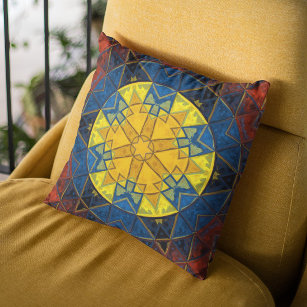 Mosaic Mandala Flower Yellow Blue en Red Kussen