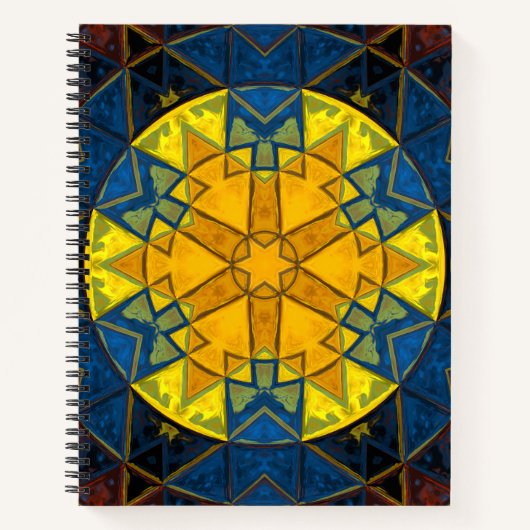 Mosaic Mandala Flower Yellow Blue en Red Notitieboek (Voorkant)