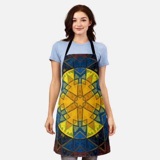Mosaic Mandala Flower Yellow Blue en Red Schort (Gedragen)