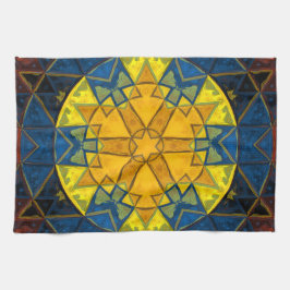 Mosaic Mandala Flower Yellow Blue en Red Theedoek