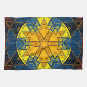Mosaic Mandala Flower Yellow Blue en Red Theedoek