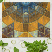 Mosaic Mandala Flower Yellow en Blue Theedoek (Gevouwen)