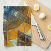 Mosaic Mandala Flower Yellow en Blue Theedoek (Quarter Fold)